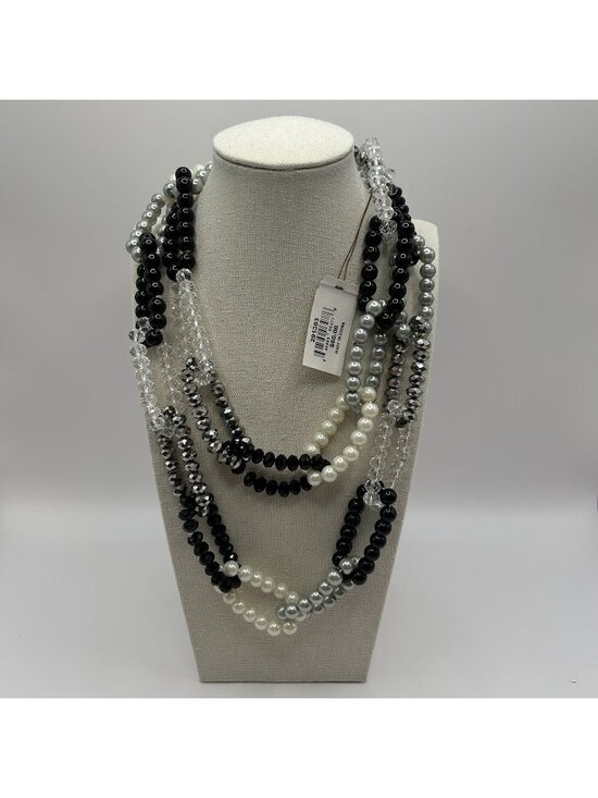 Unbranded Jewelry - New Statement Necklace Black White Silver Faux Pearl Crystal Beads Chain Link